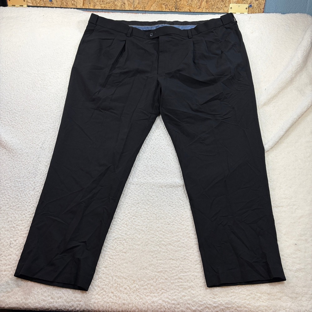 George GS Perfect Fit Pants Mens 52x30 Black Pleated Stretch Dress Trousers
